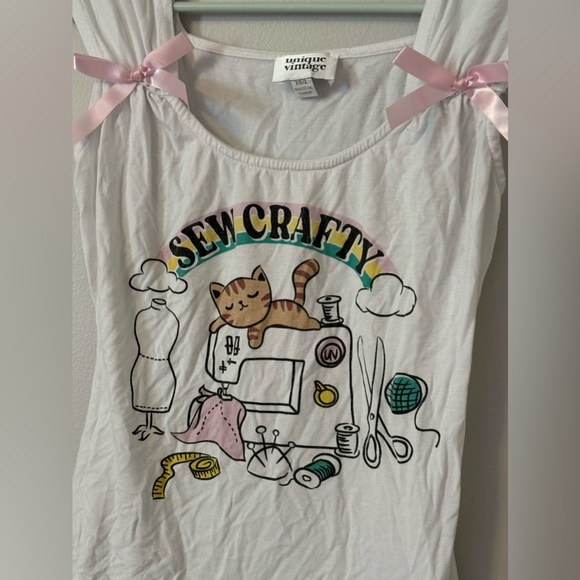 Unique Vintage Tops - Crafting Kitten Tank Top